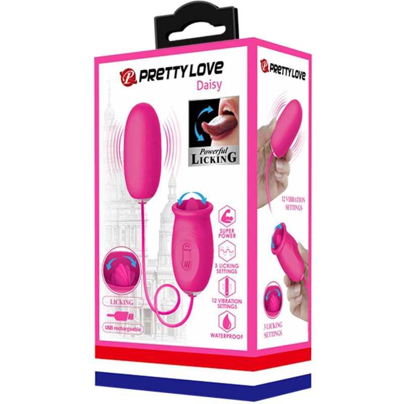 PRETTY LOVE - HUEVO VIBRADOR DAISY + LENGUA ESTIMULANTE DE CLÍTORIS ROSA