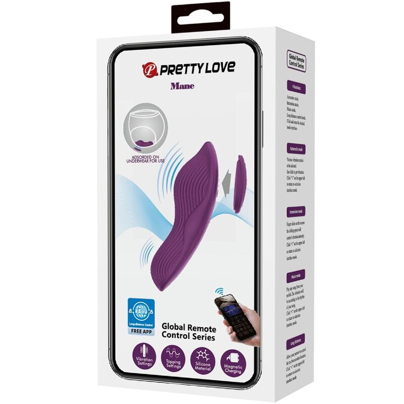 PRETTY LOVE - MASAJEADOR DE CLÍTORIS MANE LAY ON 10 VIBRACIONES CONTROL REMOTO MORADO