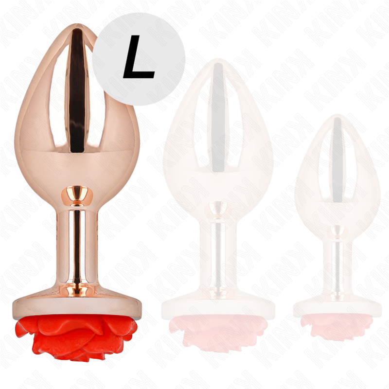 KINK - PLUG ANAL DE ORO ROSA CON ROSA ROJA L