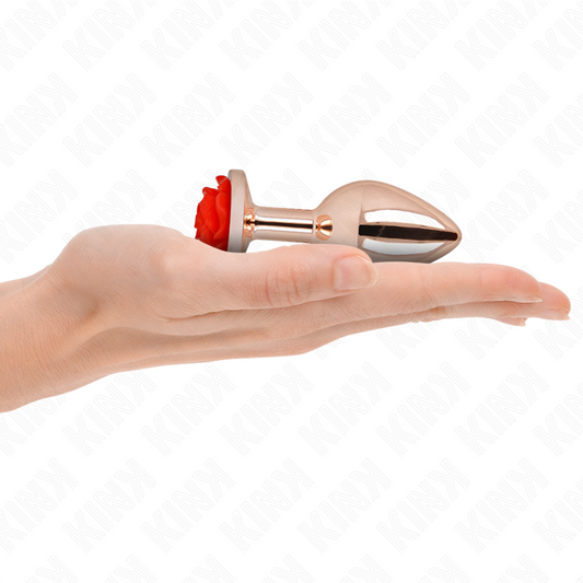 KINK - PLUG ANAL DE ORO ROSA CON ROSA ROJA M