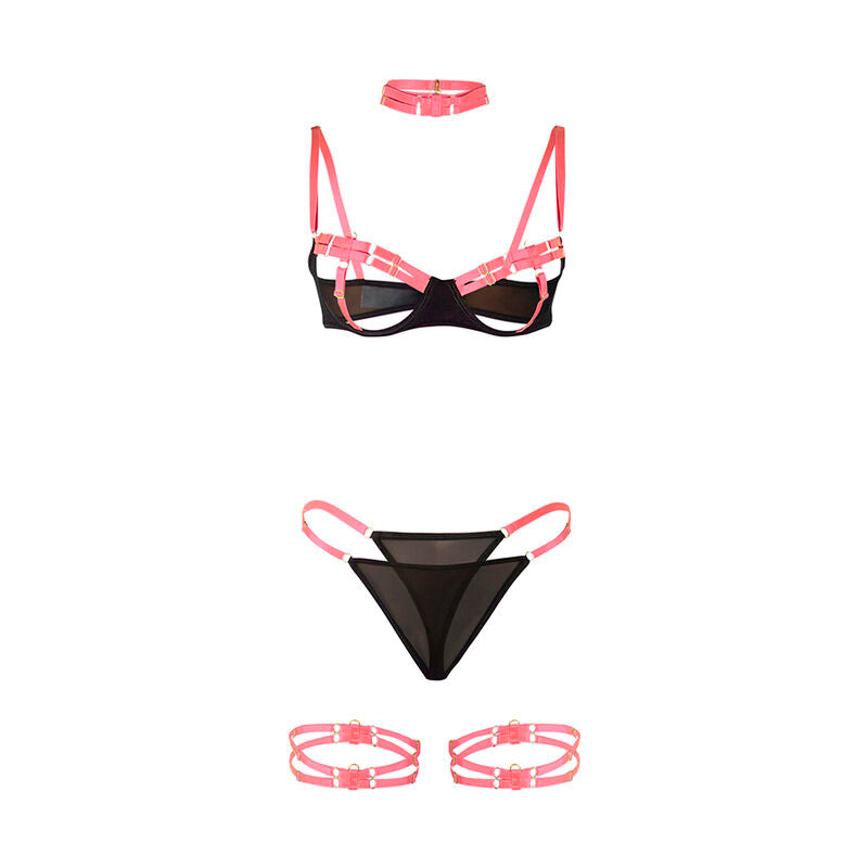 SUBBLIME - 955298 CONJUNTO DE SUJETADOR CON COLLAR Y DETALLES EN PIERNAS ROSA FLUORESCENTE S/M
