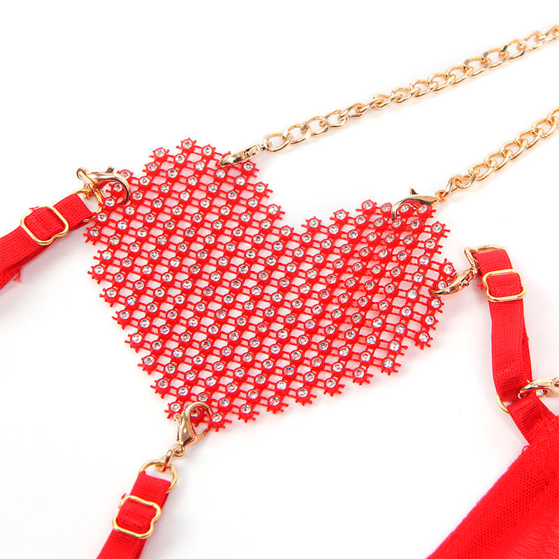 SUBBLIME - 955526 CONJUNTO DE SUJETADOR CON CADENAS Y CORAZÓN DE MALLA ROJO L/XL