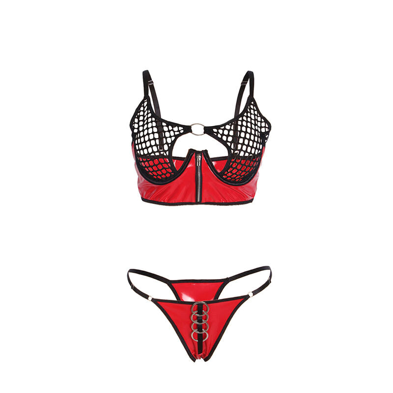 SUBBLIME - 955533 CONJUNTO DE SUJETADOR CON CREMALLERA DE MALLA DE CHAROL ROJO S/M