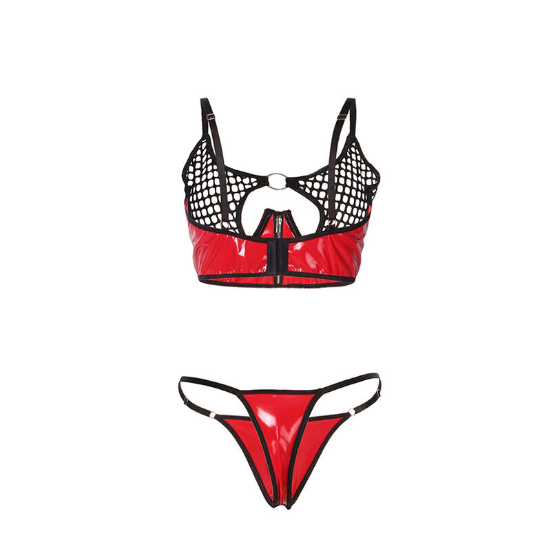 SUBBLIME - 955533 CONJUNTO DE SUJETADOR CON CREMALLERA DE MALLA DE CHAROL ROJO S/M