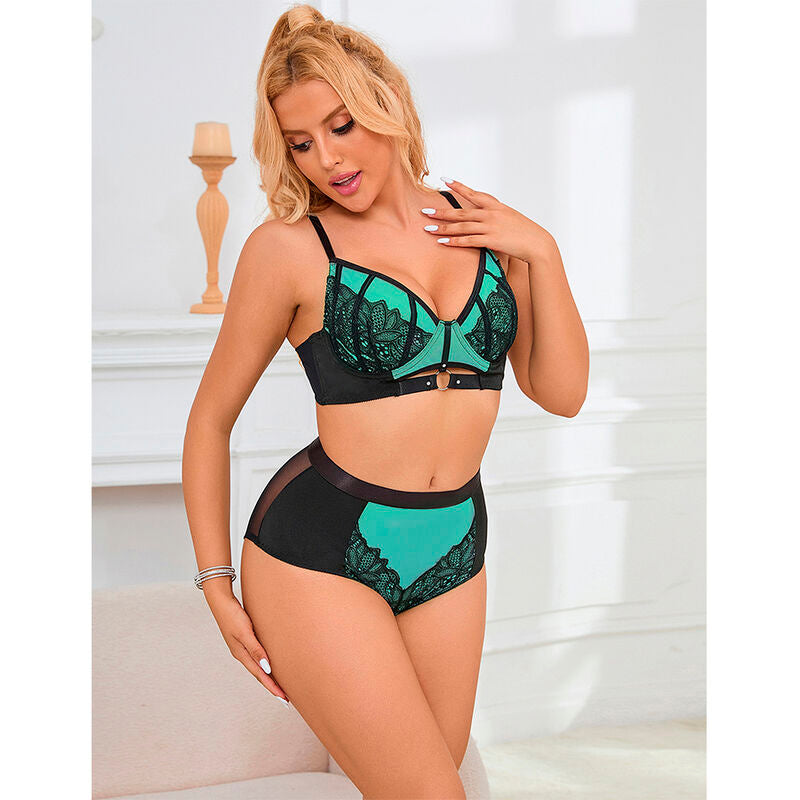 SUBBLIME - 955557 CONJUNTO DE SUJETADOR DE MALLA DE CHAROL VERDE CON CREMALLERA S/M