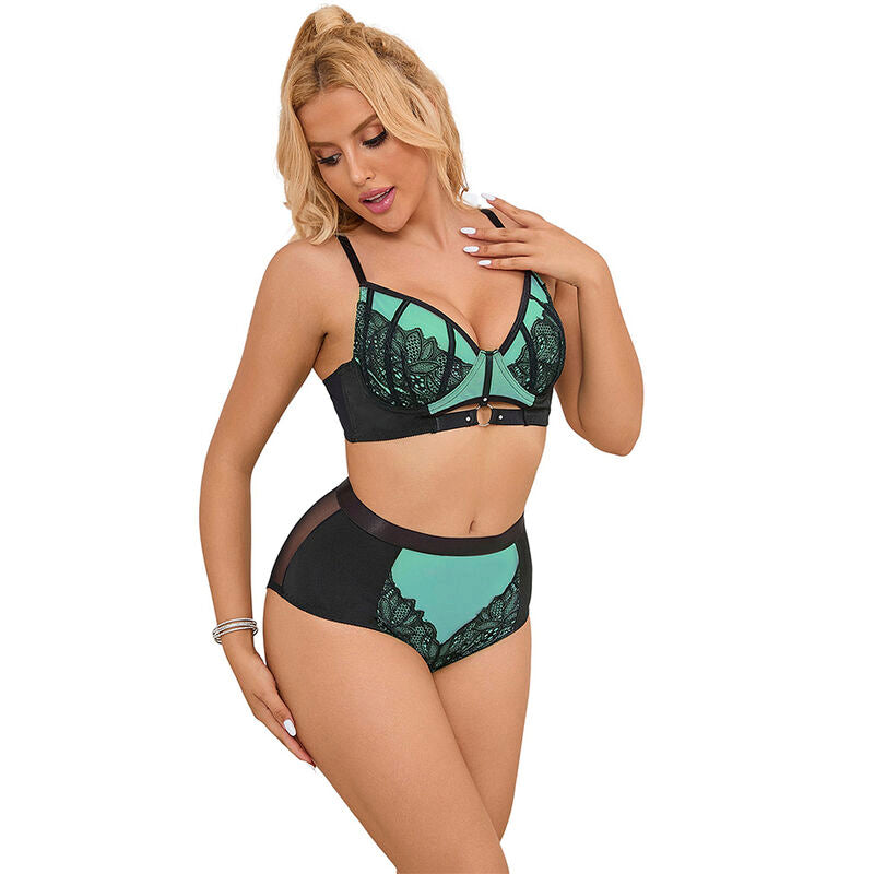 SUBBLIME - 955557 CONJUNTO DE SUJETADOR DE MALLA DE CHAROL VERDE CON CREMALLERA S/M