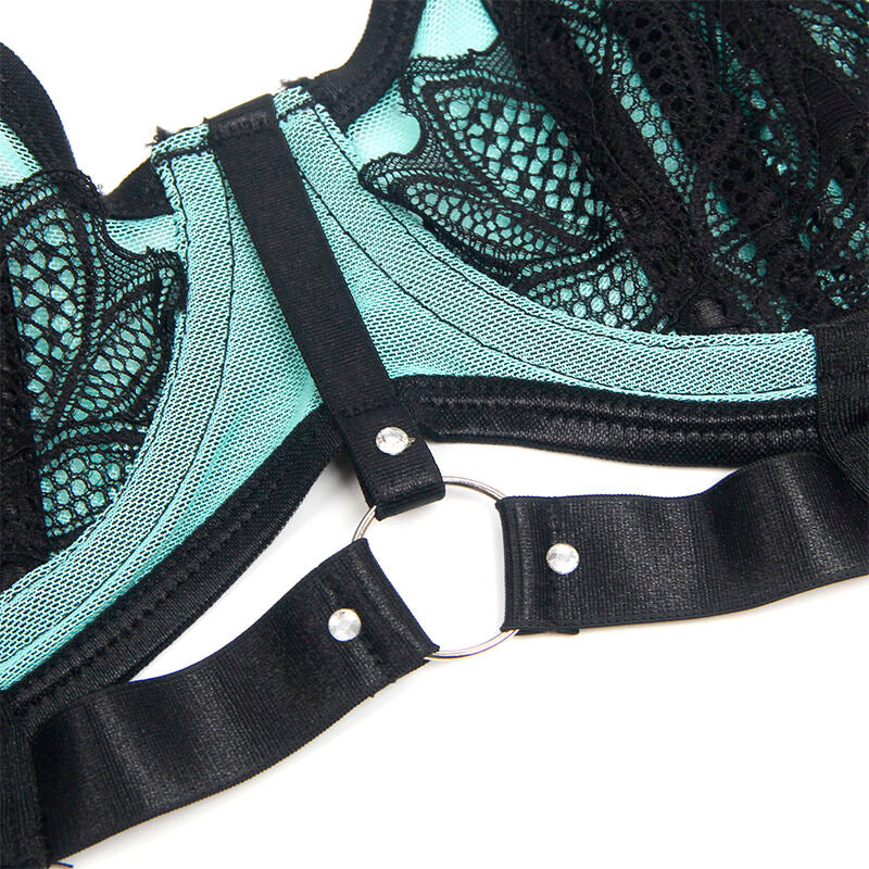 SUBBLIME - 955564 CONJUNTO DE SUJETADOR DE MALLA DE CHAROL VERDE CON CREMALLERA L/XL