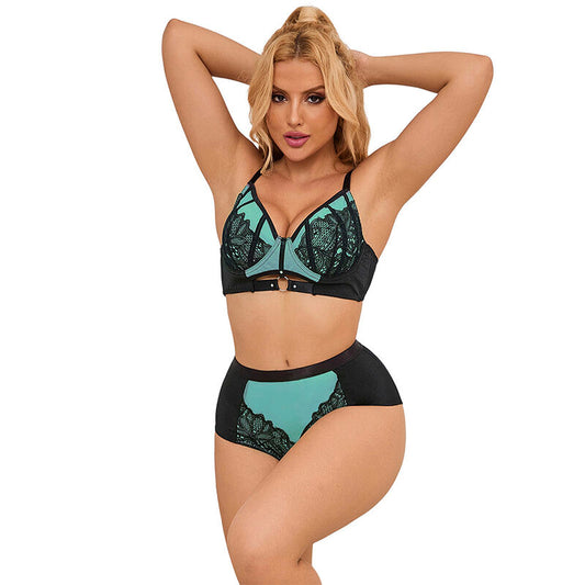 SUBBLIME - 955564 CONJUNTO DE SUJETADOR DE MALLA DE CHAROL VERDE CON CREMALLERA L/XL