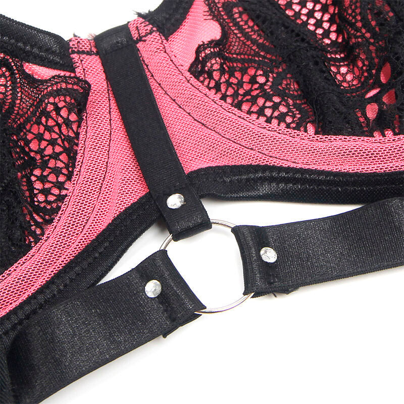 SUBBLIME - 955571 CONJUNTO DE SUJETADOR CON CREMALLERA DE MALLA DE CHAROL ROSA S/M