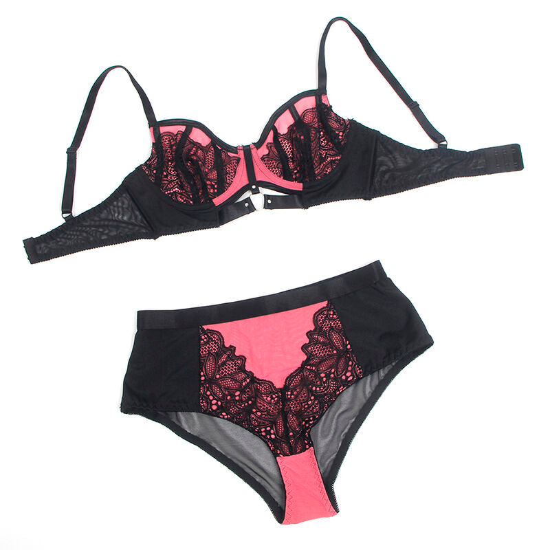 SUBBLIME - 955571 CONJUNTO DE SUJETADOR CON CREMALLERA DE MALLA DE CHAROL ROSA S/M