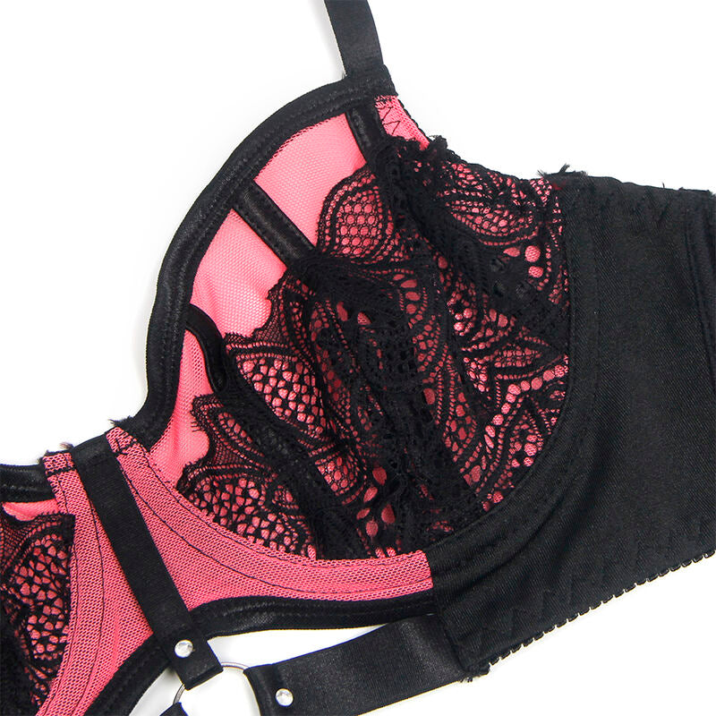 SUBBLIME - 955588 CONJUNTO DE SUJETADOR CON CREMALLERA DE MALLA DE CHAROL ROSA L/XL