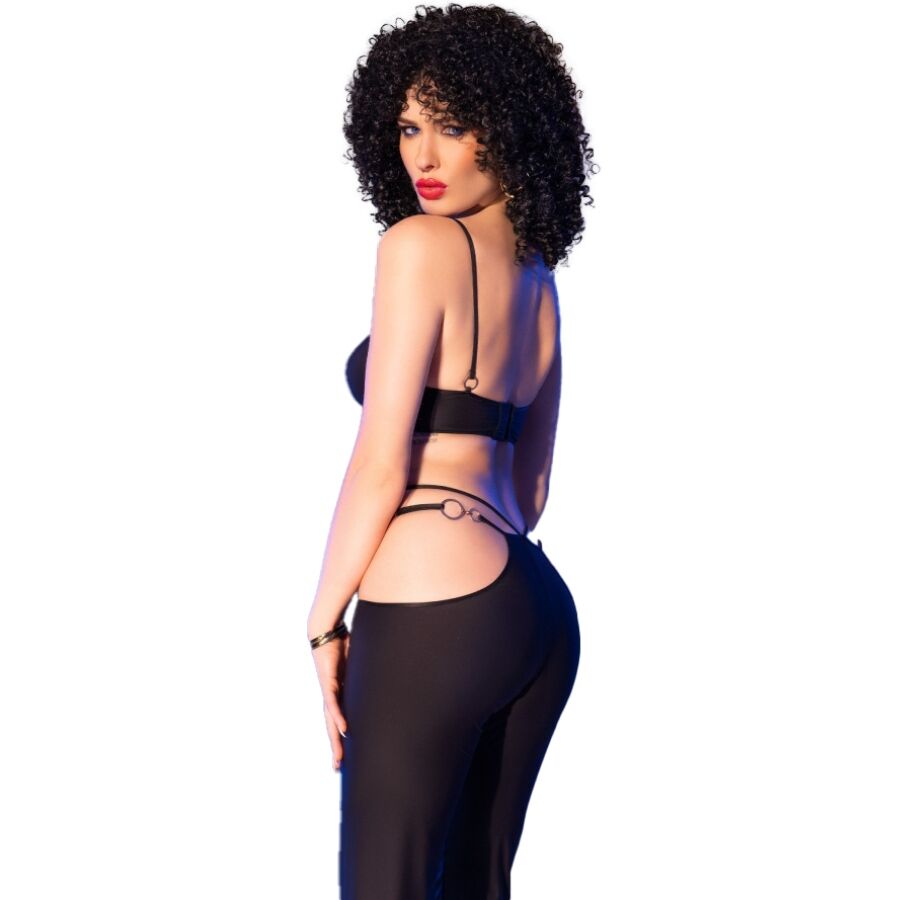 CHILIROSE - CR 4851 CONJUNTO DE TOP Y LEGGINGS NEGROS CON ACCESORIOS DORADOS L