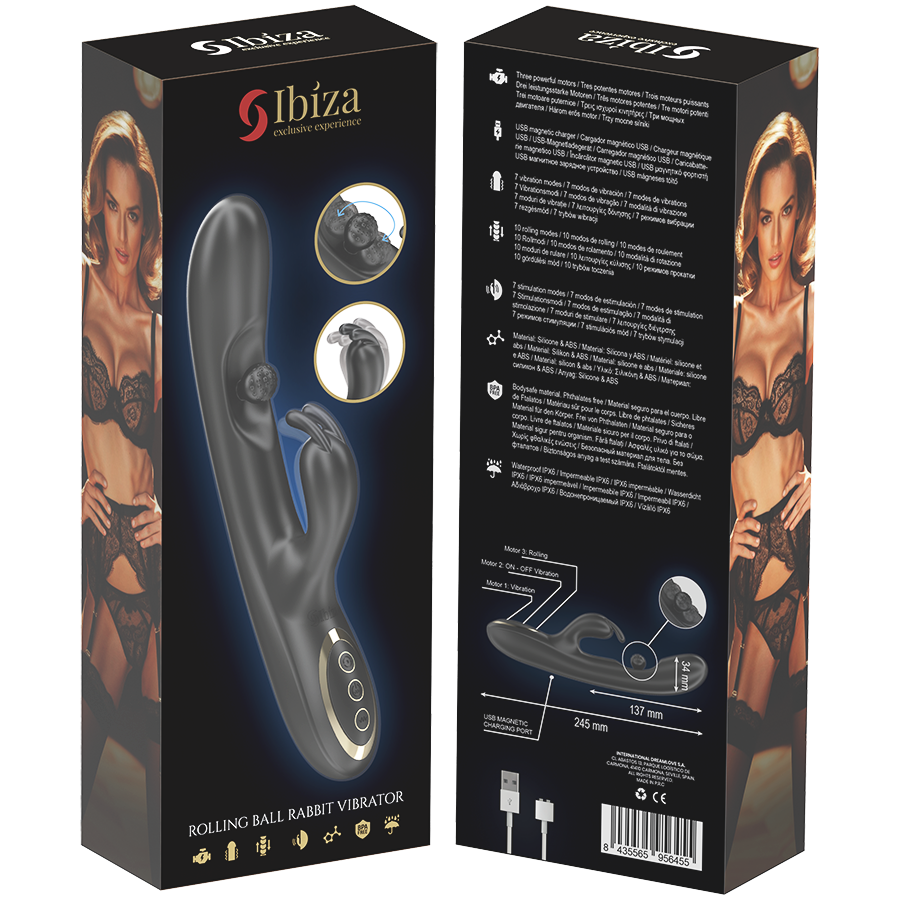 IBIZA - POWERFUL RABBIT VIBRATOR WITH MASSAGING ROLLING PEARL
