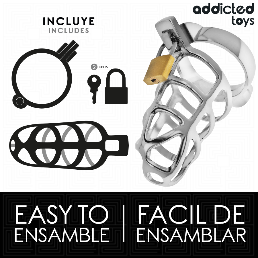 ADDICTED TOYS LOCKED - SILVER LOCK METAL PENIS CAGE SIZE S