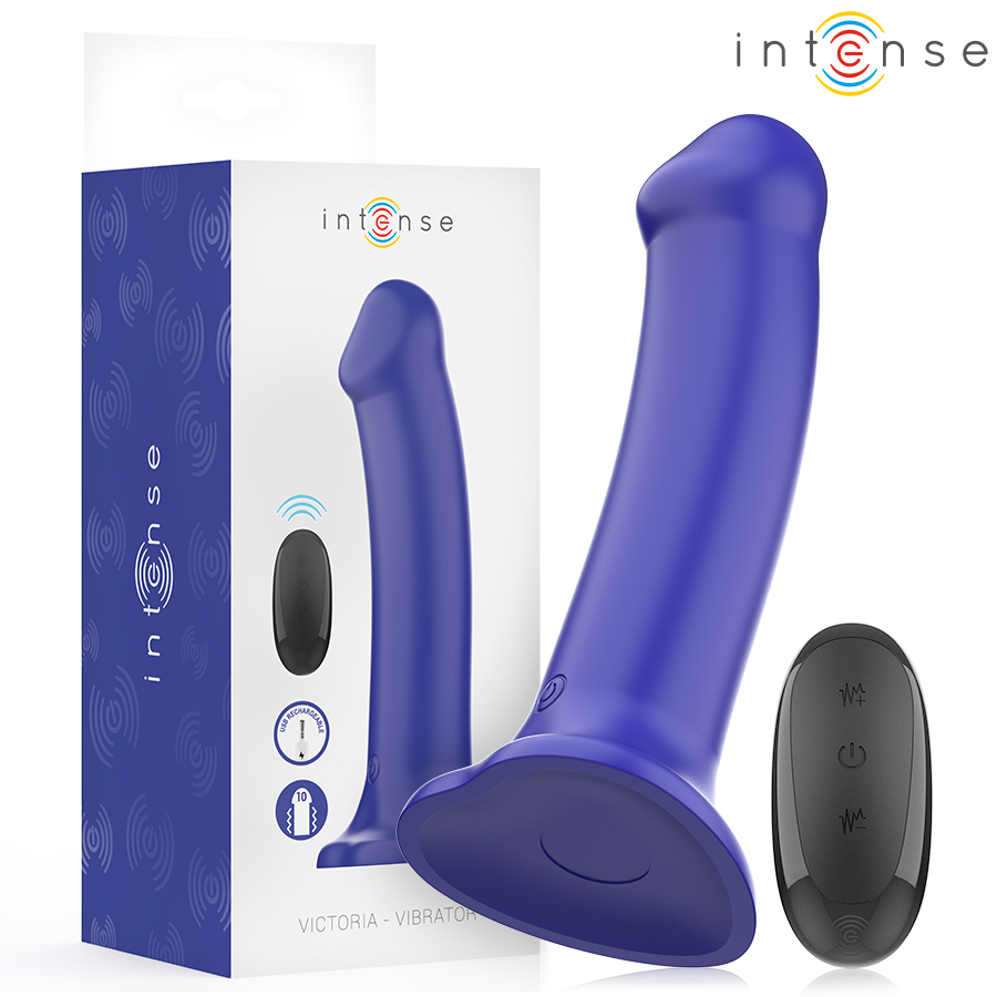 INTENSE - VICTORIA VIBRATOR WITH SUCTION CUP 10 VIBRATIONS DARK BLUE REMOTE CONTROL