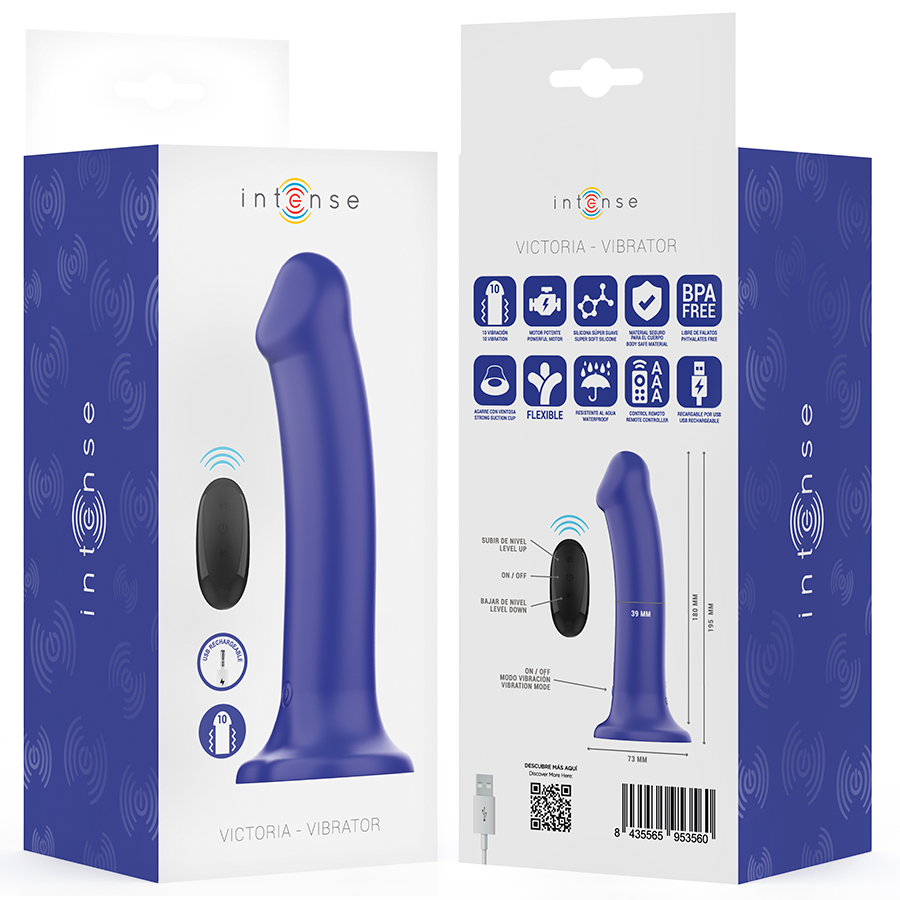 INTENSE - VICTORIA VIBRATOR WITH SUCTION CUP 10 VIBRATIONS DARK BLUE REMOTE CONTROL