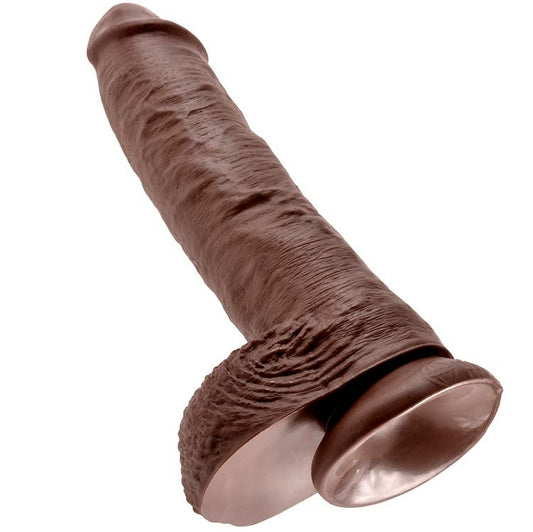 KING COCK - 10 DILDOS MARRONES CON BOLAS 25.4 CM