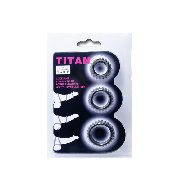 BAILE - TITAN SET 3 PIEZAS ANILLO PARA EL PENE NEGRO 2.8 + 2.4 + 1.9 CM 