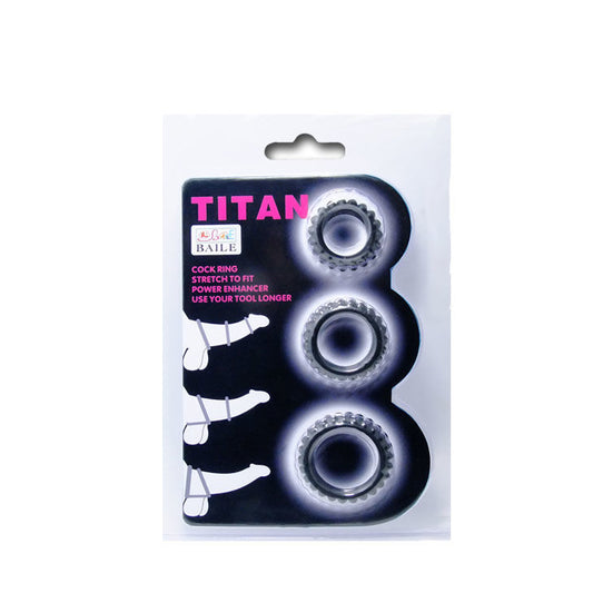 BAILE - TITAN SET 3 PIEZAS ANILLO PARA EL PENE NEGRO 2.8 + 2.4 + 1.9 CM 
