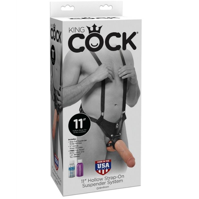 KING COCK - SISTEMA DE TIRANTES CON ARNES HUECO DE 28 CM COLOR CARNE