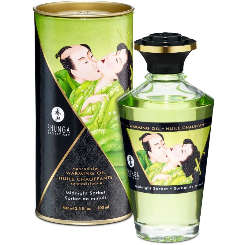 SHUNGA - ACEITE DE MASAJE CON EFECTO CALOR SABOR A SORBETE DE MEDIANOCHE 100 ML