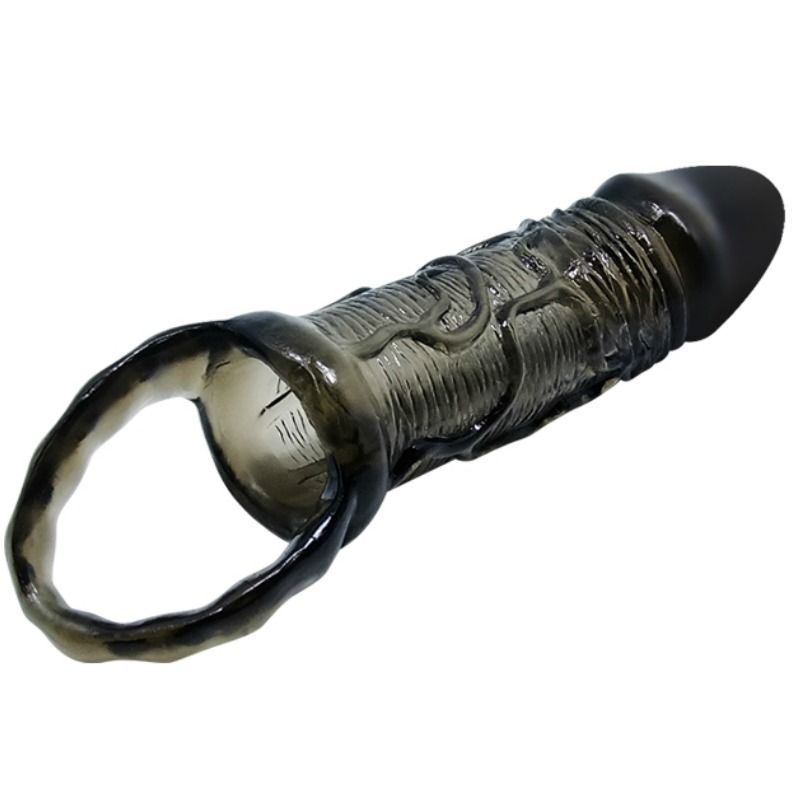 BAILE - COUVERCLE D'EXTENSION DE PÉNIS AVEC SANGLE POUR TESTICULES NOIR 13,5 CM