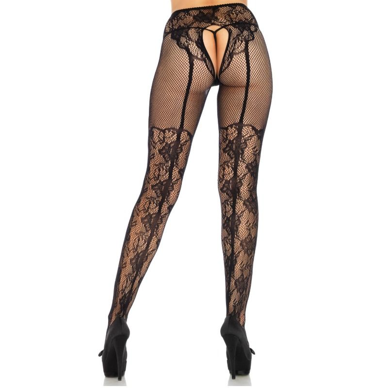 LEG AVENUE - MEDIAS CON DISEÑO DE FLORES Y ESPALDA SIN ENTRECIERTO, TALLA ÚNICA