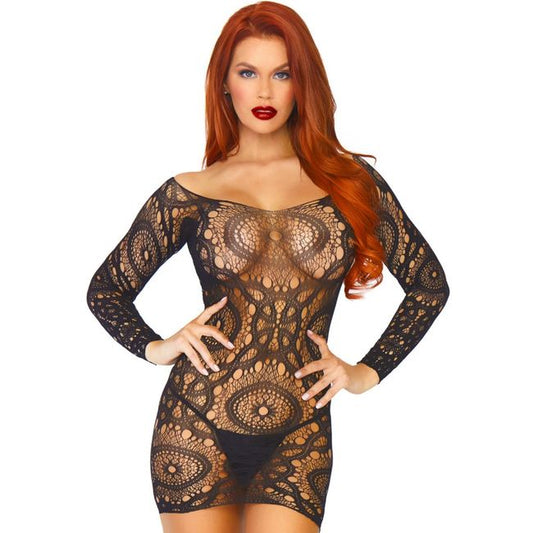 LEG AVENUE - VESTIDO MINI DE MANGA LARGA CON ENCAJE TALLA ÚNICA
