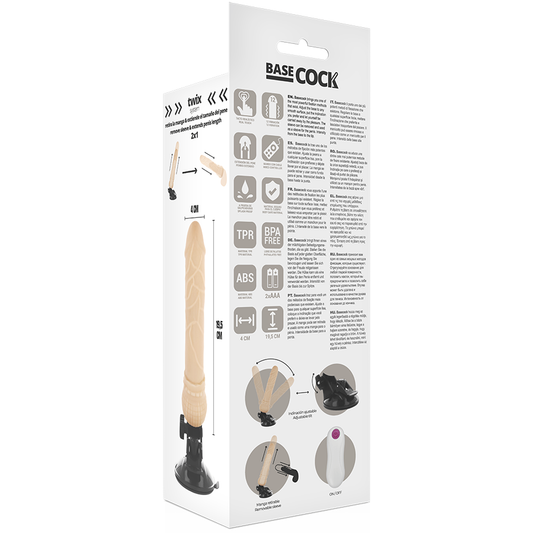 BASECOCK - VIBRADOR REALISTA CONTROL REMOTO CARNE 19.5 CM -O- 4 CM