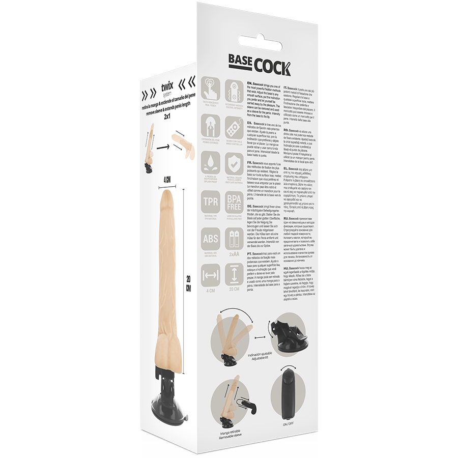 BASECOCK - VIBRATEUR RÉALISTE NATUREL À TÉLÉCOMMANDE AVEC TESTICULES 20 CM -O- 4 CM
