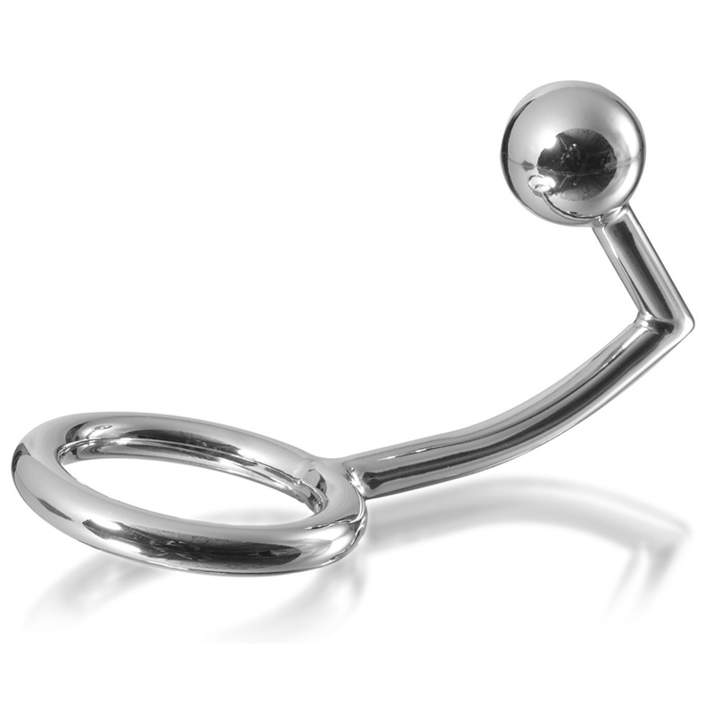 ANILLO DE METAL DURO PARA PENE CON GANCHO ANAL INTRUSO 40MM
