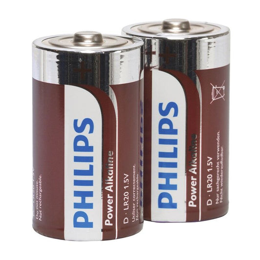 PHILIPS - Pilas alcalinas de potencia D LR20, paquete de 2