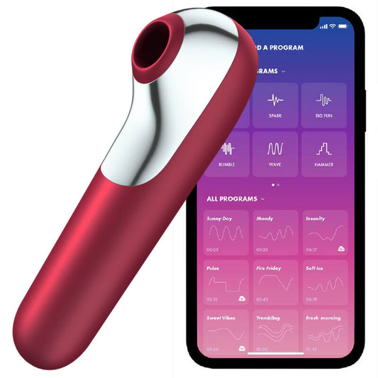SATISFYER - VIBRADOR Y SUCCIONADOR DUAL LOVE CON AIRE PULSADO ROJO
