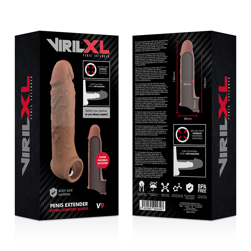 VIRILXL - EXTENSIÓN DE PENE DE SILICONA LÍQUIDA V9 MARRÓN