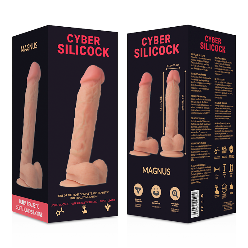 CYBER SILICOCK - STRAP-ON MAGNUS SILICONE LIQUIDE AVEC 3 ANNEAUX GRATUITS 20,5 CM -O- 4,1 CM