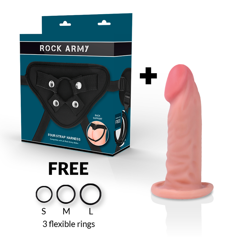 ROCKARMY - ARNÉS + DILDO REALISTA TIGRE DE DOBLE DENSIDAD 14 CM -O- 4,46 CM