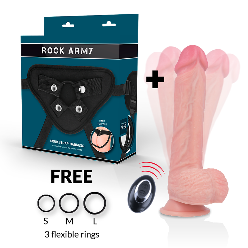 ROCKARMY - ARNÉS + VIBRADOR DE SILICONA LÍQUIDA PREMIUM APACHE CONTROL REMOTO 20,5 CM -O- 4,62 CM