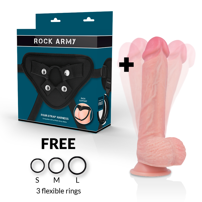 ROCKARMY - ARNÉS + ROTADOR Y VIBRADOR HAWK 22 CM -O- 4.6 CM